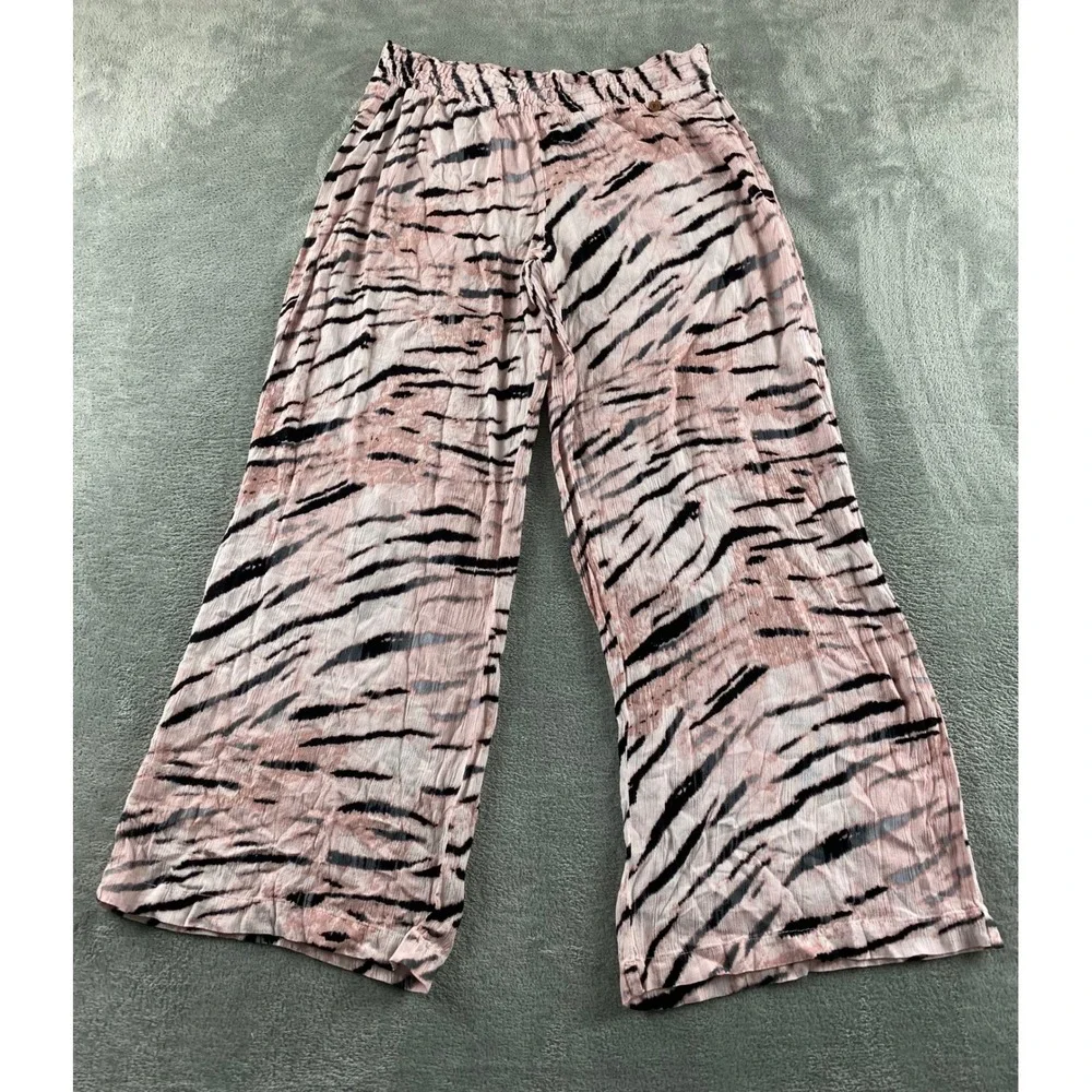 MGT Industries Pink Tiger Stripe Wide Leg Lounge Pants Womens Medium RHN345